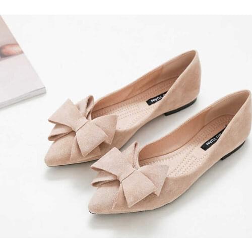 Large Size 42 Spring Bow Flats Shoes Woman Butterfly-Knot Ballets OL Office Shoes Pointed Toe Shallow Slip On Foldable Ballerina