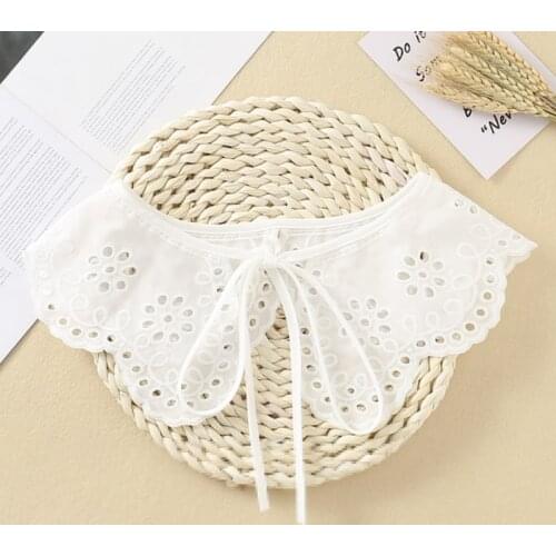 Women Girls Lace-Up Bowknot False Collar Shoulder Wrap Embroidery Floral Dot White Shawl Necklace Sunscreen Mini Poncho