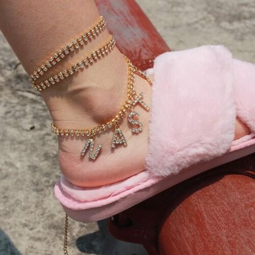 Women Letter Cubic Zirconia Anklet Bracelet Leg Chain Silver Color NASTY Foot Jewelry Friendship Foot Chain Bohemian Beach Ankle