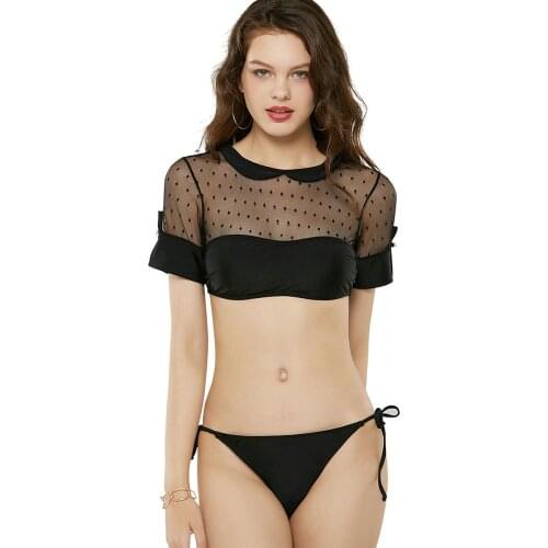 Womens See Through Bikini 2020 Black Mesh Swimming Suit Swimsuit Bikinis Tops Girls Bathing Suit Two-piece Thong Swimwear Maio