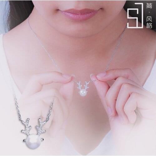 925 sterling silver jewelry with pendant clavicle chain 2021 new summer pearl antler necklace for female birthday gift wholesale