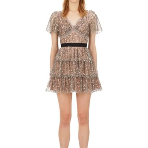 2021 New Female Self Portrait Celebrity Mesh Flower Embroidery Dress Womens Elegant Gauze Runway Mini Dresses Vestidos