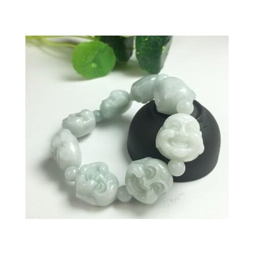Zheru Jewelry Natural Burmese Jadeite Light Green Buddha Head Bracelet Jewelry Bracelets for Men and Women