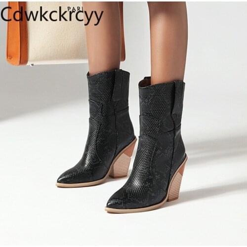Winter The New Europe and America fashion Pointed Thick heel Knight boots Leopard Plus velvet Keep warm High heel Women boots