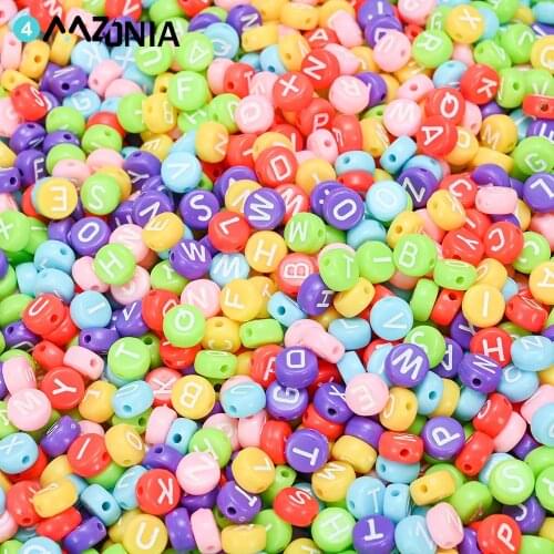 100pcs Mixed English Letter Acrylic Beads Flat Alphabet Color Beads for Handmade Craft Jewelry Making DIY Scrapbook Decoration