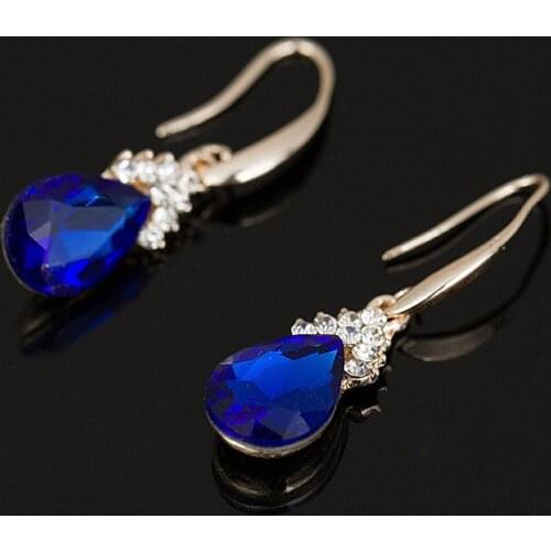 2021 Gold Color Pendants & Necklace Stud Earrings Blue Natural Stone Cubic Zirconia Crystal Romantic Bridal Jewelry Sets