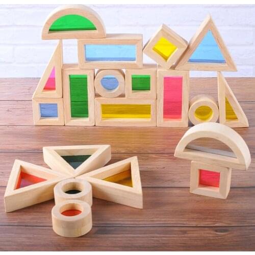 24pcs Creative Acrylic Rainbow Educational Toy Tower Pile Children Kids Wooden Assemblage Building Block for Kids Gift