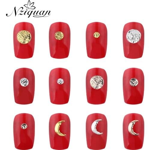 NZIQUAN 20pcs/box Geometric 3D Graphics Metal Nail Art Decoration Round DIY Accessories Nail Drill Moon Decoration Accessories