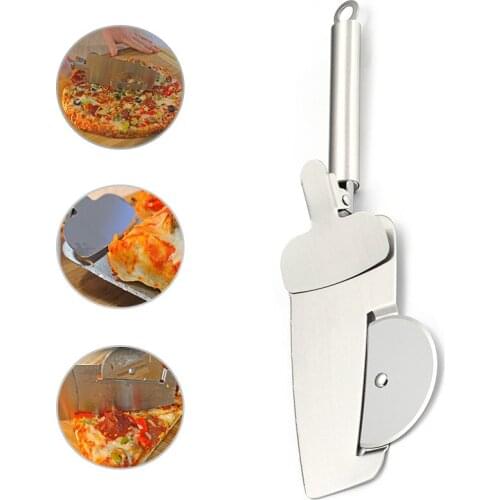 4 in1 Small Clip Bicycle Pizza Cutter Pizza Stainless Cutting Pizza Roller Cutter Pizza Shovel Household Baking Kitchen Tool