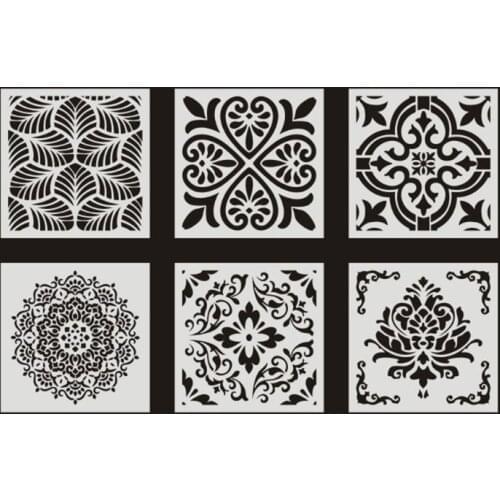 6pcs/set Mandala Stencil Wall Painting DIY Drawing Template Ruler for Floor Tile C26