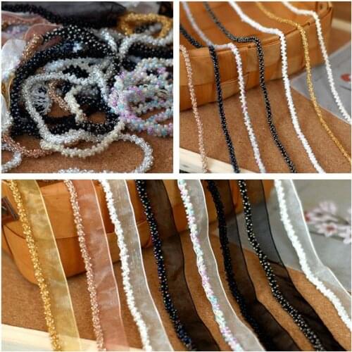 9.5Yards Beaded Handmade Lace Trims Wedding Dress Belt Sash Ribbon Bridal Applique Fabric Sewing Glass Bead Headdress Materials