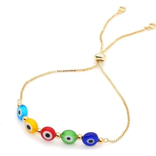 Go2Boho Turkish Evil Eye Bracelet Gold Color Stainless Steel Link Bracelets For Women Metal Jewelry Adjustable Box Chain Pulsera