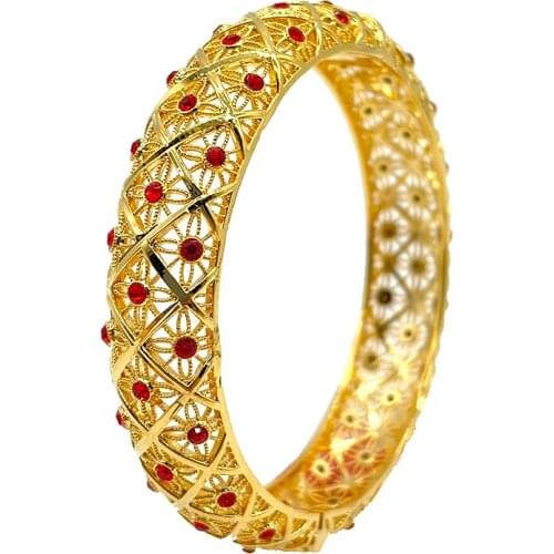 1pcs fashion Bangles Gold color (One Piece)Gold Color Dubai Bangles For Womens Africa Bracelet Ethiopian Wedding Gift