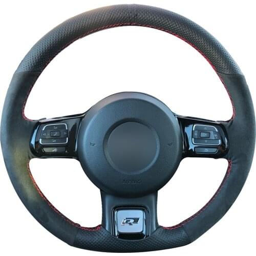 Black Suede Black Synthetic Leather Car Steering Wheel Cover for Volkswagen VW Beetle 2012-2016 Up 2013-2016