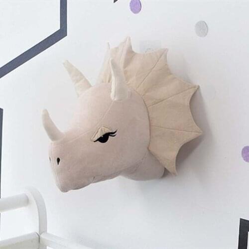 Animal Head Dinosaur Wall Decor Hanging Simple Style of Wall Mount Stuffed Animal Plush Toy Princess Doll Girl Kid Birthday Gift