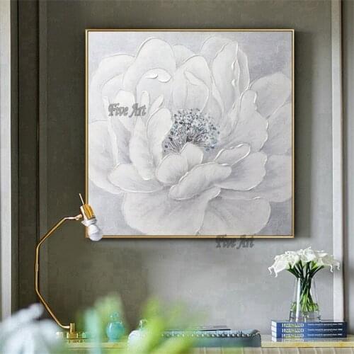 Gray Design Lotus Flowers Oil Painting Large Size Canvas Wall Decor Home Showpieces Art 1 Pieces Artwork Free Shipping