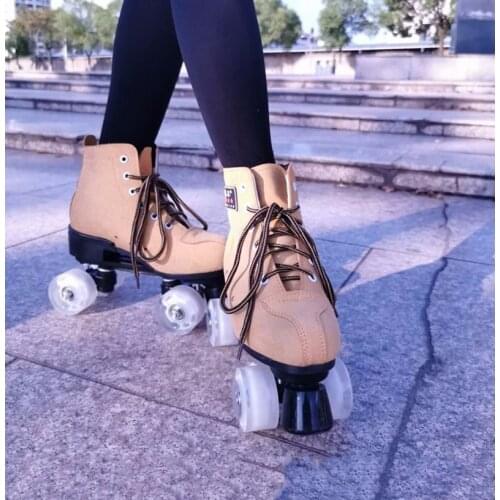 3 Colors Black Blue Yellow Artificial Leather Roller Skates 4-Wheels Skates Shoes Pantine Woman Man Ourdoor Sports Shoes