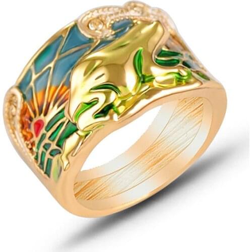 Creative Art Bohemian Romance Sun Bird Colorful Gold Color Drop Oil Ring For Women Men Trendy Jewelry Gift