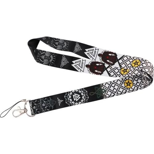 Cool Vikings Runes Symbols Keychain Lanyards Id Badge Holder ID Card Gym Mobile Phone Badge Holder Key Strap webbings ribbons