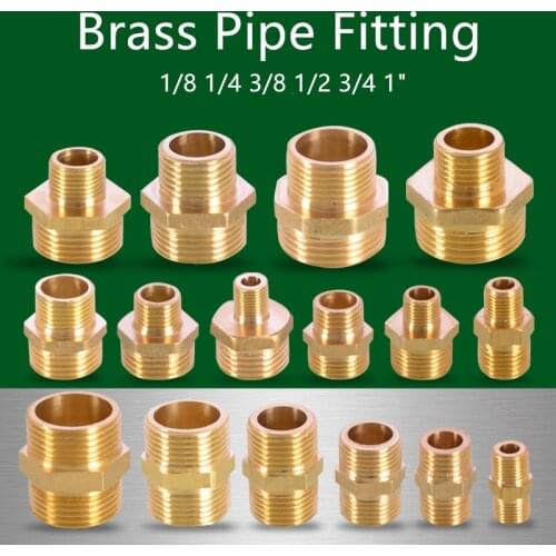 Brass Water pipe fittings 1/8 1/4 3/8 1/2 3/4 thread reducer Connection Adapte Copper Pneumatic Components Plumbing Accessories