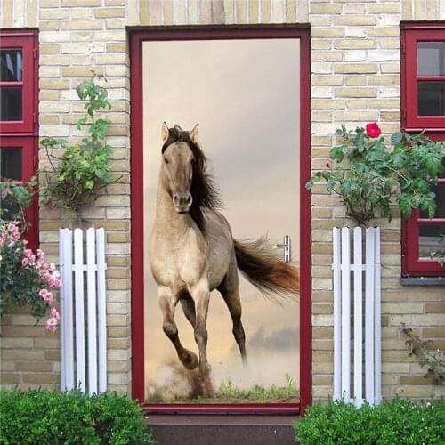 Home Renovation Wallpaper Overcast Sky Fine Horse Living Room Kitchen Indoor Wooden Door Poster 85X215CM Waterproof Mural Decals