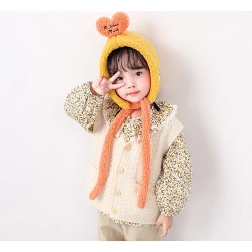 2020 New Winter Toddlers Kids Fleece Hats Cute 3d Cartoon Ear Cap Baby Children Thicken Warm Hats Muffler Kids Accessories
