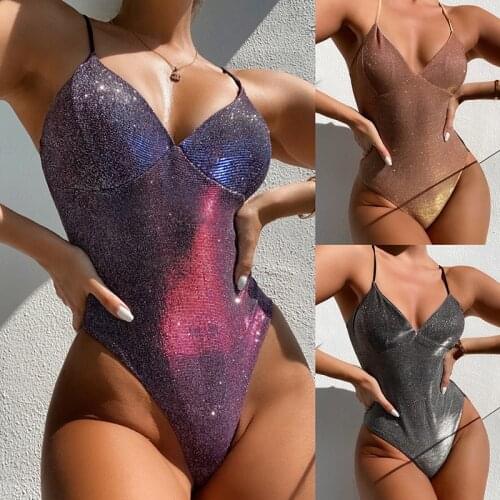 New Sexy Shiny High Cut Push Up One Piece Swimsuit Women Swimwear Female High Cut Monokini Bather Bathing Suit Swim Lady