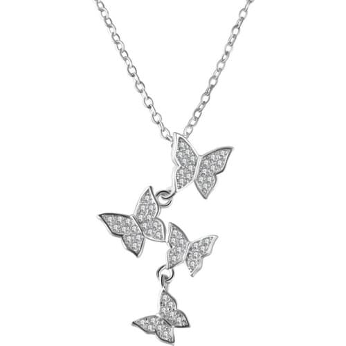 925 Sterling Silver Beautiful Butterfly Pendant Necklace With Dazzling Micro Zircon Charm Wedding Jewelry Gifts S-N360
