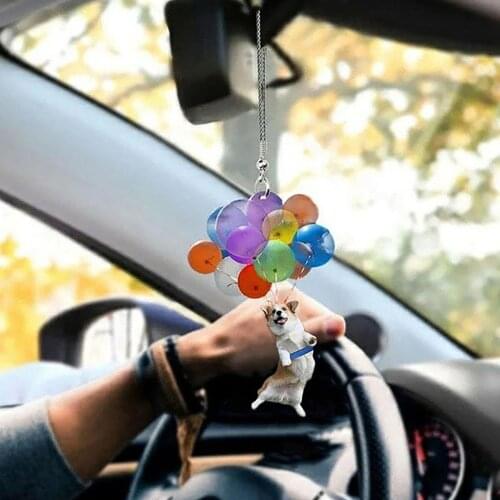 Dog Hanging Ornament With Colorful Balloon Car Hanging Ornament Car Interior Decor Lightweight Flying Dog