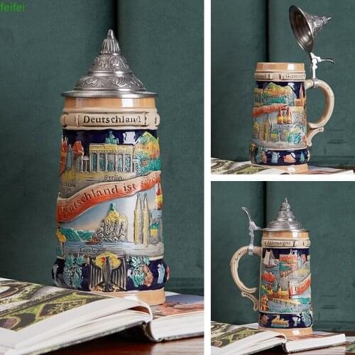 German Beer Stein Mug Large Capacity Retro Ceramic Beer Mugs Handmade Cup Germany Tankard Glass Mug 600ml Best Fathers Mens Gift