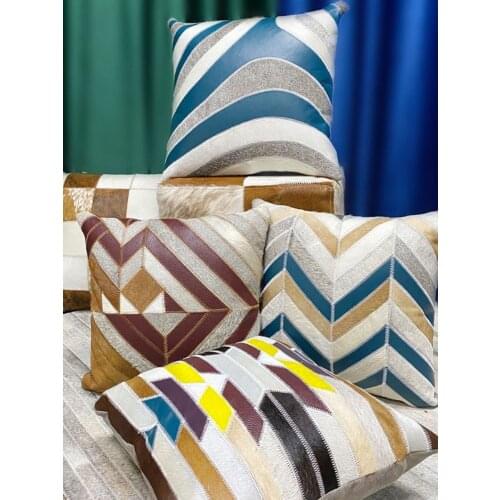 Luxury Genuine Cowhide Skin Fur Pillow , Natural Color Hand Made Decoration Car Sofa Leather Seat Cushion 50x50cm SALES