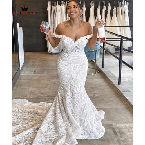 Luxurious Wedding Dresses Mermaid Long Train Lace Crystal Beaded Appliques Sexy Formal Women Bride Dresses Custom Size DK23