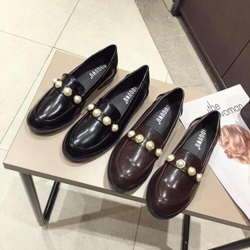 String bead oxfords college student british leather shoes woman retro slip on all match flats solid creepers round toe moccasins