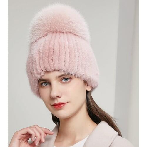 JKP real mink fur hat women high quality thick warm winter hat women fashion high quality fur pom pom beanie