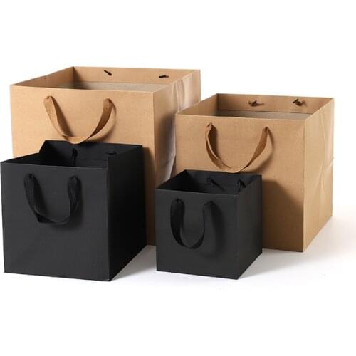 Pretty Square Kraft Paper Bags with Handle Multifunction Shopping Bags Gift Packing Box Valentines Day Rose Boxes Party Decor