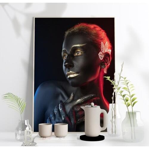 Nordic Modern Gold Lips Fashion Sexy Women Canvas Painting Pop Art Poster Nude African Black-Skinned Women Wall Art Home Decor