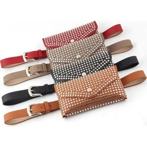 New Small Rivet Waist Bag Women Pu Leather Chest Bag Multi-functional Fanny Pack Ladies Purse Phone Pouch Punk Belt Belly Bags