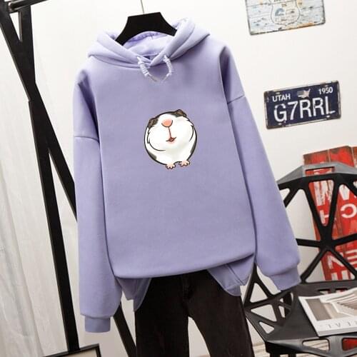 Guinea Pig Hoodie Women Kawaii Printed Plus Size Harajuku Pullover Sweatshirt Soft Long Sleeve Hoodies for Girls Korean Clothing