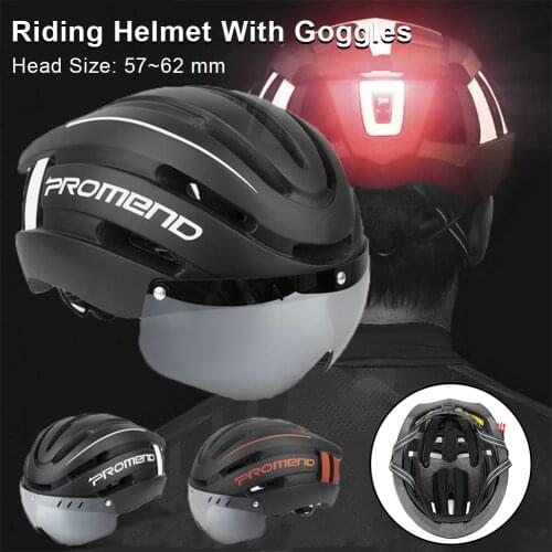 Bicycle Helmet for Men Detachable Anti-Glare Goggles Washable Lining Motorcycle MTB Ventilated Cycling Taillight Safety Helmet