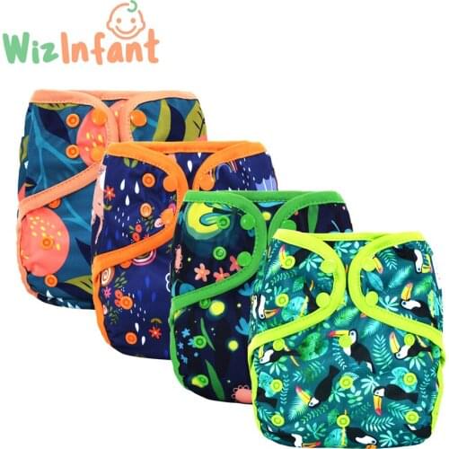 Wizinfant 2pcs/lot OS cloth diaper cover with or without bamboo cotton insert,waterproof breathable S M& L adjustable