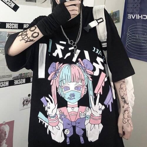 Summer Goth Sexy Female Tee Aesthetic Loose Women T-shirt Punk Dark Grunge Streetwear Ladies Top Gothic Tshirts Harajuku Clothes