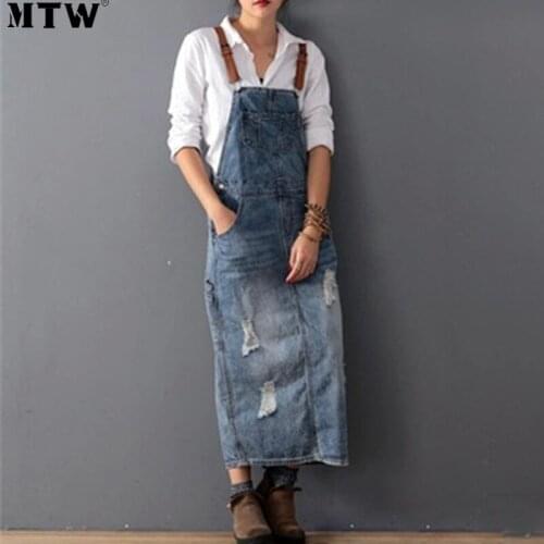 2021 Spring Autumn Denim Sundress Loose Overalls Dress Ladies Split Adjustable Strap Jeans Plus Size Maxi Dress 5XL