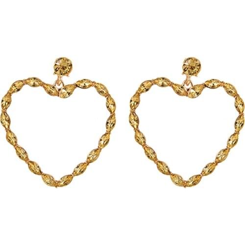 ZHINI New Trend Ladies Sparkling Rhinestone Heart Pendant Earrings Punk Exaggeration Color Crystal Big Earring Statement Jewelry