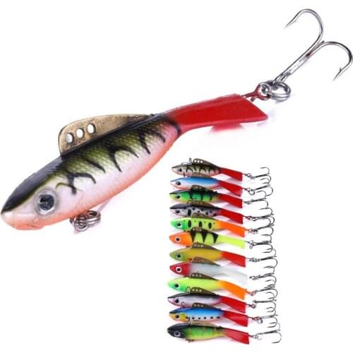 1PCS 6.5cm 19g Vantage Balance Vib Ice Fishing Lure Wobber Pesca Artificial Bait Lead Fish Soft Fish Red Tail Treble Hook