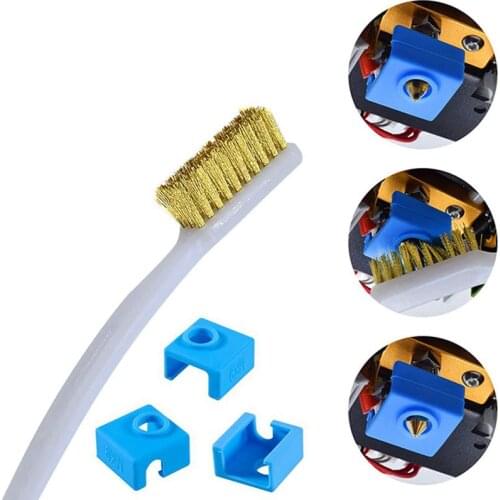 3D Printer Cleaner BrushCopper Wire & 3PCS Heater Block Silicone Cover For MK7/8/9 Hotend Extruder Creality CR-10/S4/S5/Ender 3