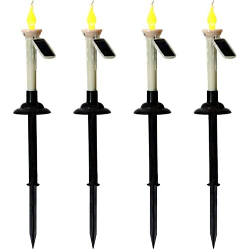 4 Pcs Solar Ground Plug Candle Light LED Warm Light Garden Night Light Party Scene Layout Lighting Restaurant Desktop Decoration