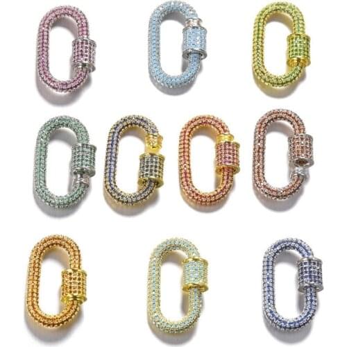 5pcs DIY Color Rainbow CZ Micro Pave Oval Shaped Jewelry Clasps for Jewelry Making