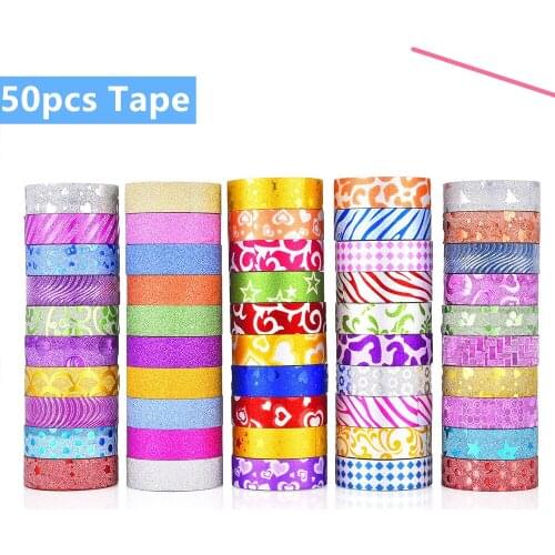 50PCS DIY Decorative Scrapbook Masking Tape Colorful Paper Tape Glitter Washi Tape Stationery Sticker Label Office Adhesive tape
