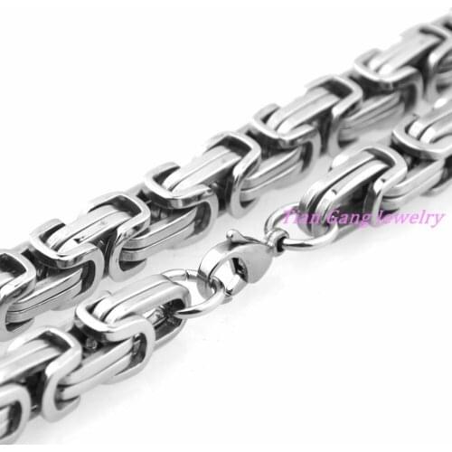 8mm Byzantine Box Chain Stainless Steel Necklace Mens Boys Silver Color Chain Necklace Gift Jewelry