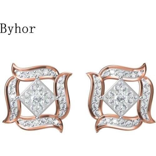Byhor Solid 14K White/Yellow+White/Rose+White Gold 0.522ct H/SI Natural Diamonds Fine Jewelry Wedding Earrings серьги 2020 тренд